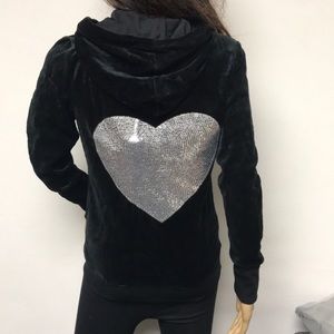New Jenni women’s medium velour full zip hoodie sequin heart romantic grunge